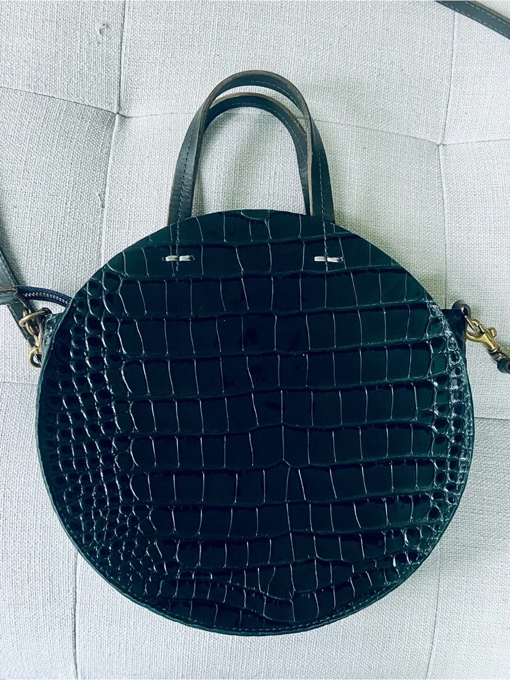 Clare V. Petit Alistair Croc Embossed Round Crossbody Bag Green